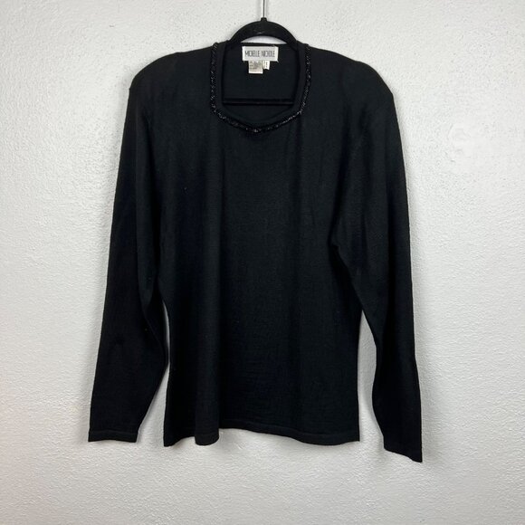 Michelle Nichole Women's Black Wool Blend Beaded Neckline Sweater Size XL - Picture 1 of 7